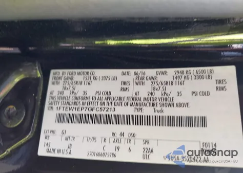 2016 Ford F-150 Xlt из США, поврежденный, VIN 1FTEW1EP7GFC57213